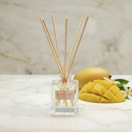 Reed diffuser Exotic Mango με sticks για συνεχή αρωματισμό χώρου με τροπικό χαρακτήρα.