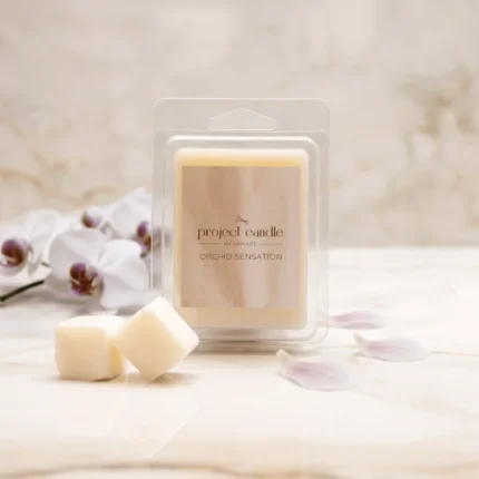 Wax melts σόγιας Orchid Sensation σε συσκευασία 6 κύβων κεριού 75gr, με κομψό λουλουδάτο άρωμα.