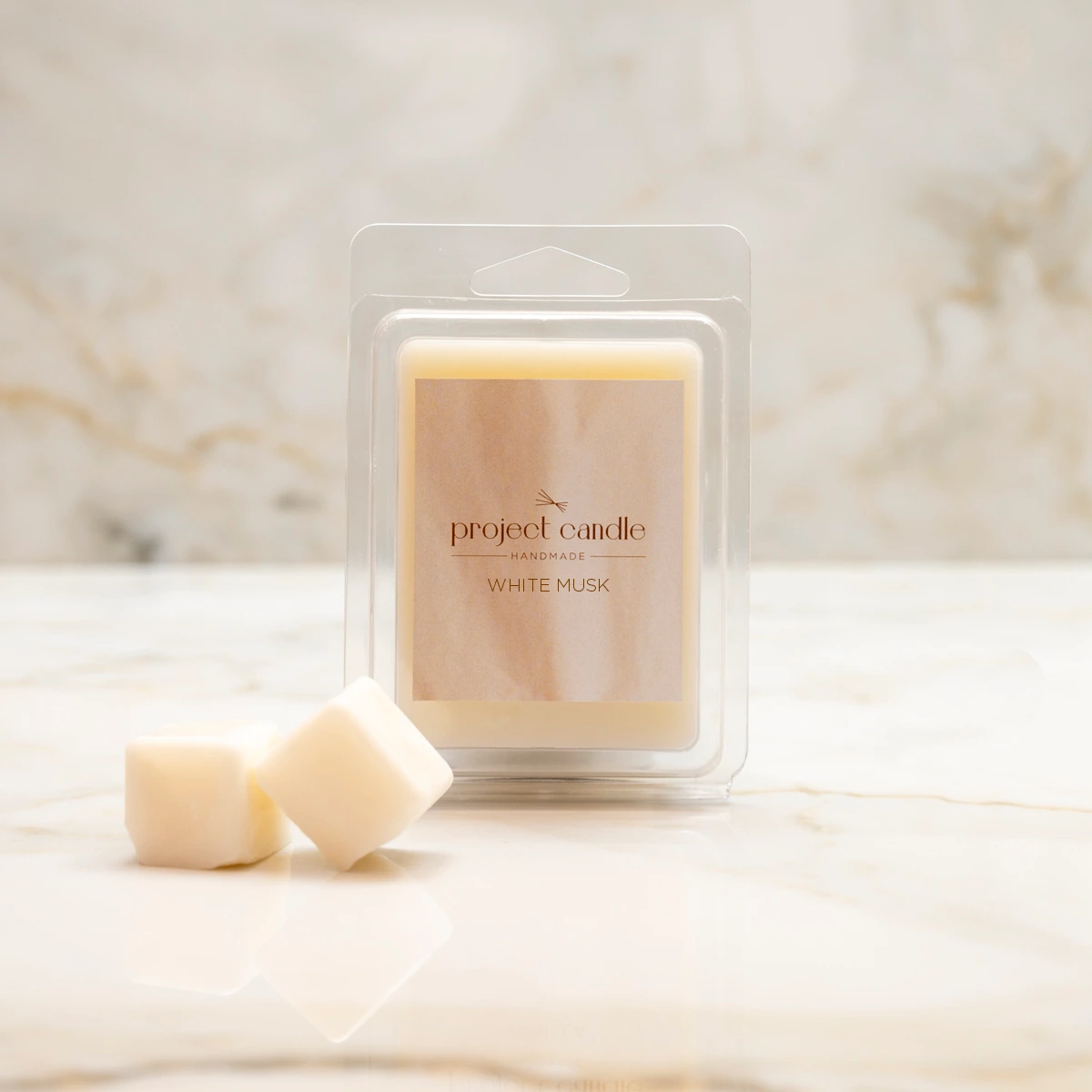 Wax melts White Musk 75gr σε συσκευασία 6 κύβων, με καθαρό και απαλό άρωμα.